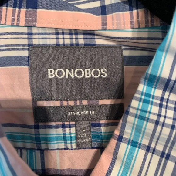Bonobos Standard Fit Blue and Pink Plaid Button Down - Picture 2 of 3